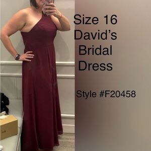 David’s Bridal style #F20458 One Shoulder Wine Colored chiffon size 16 dress EUC